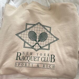Sporty & Rich Cream Crewneck with Dark Green Racquet Club Graphic